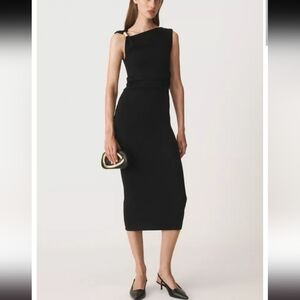 Zara Black Midi Dress with Gold Accent